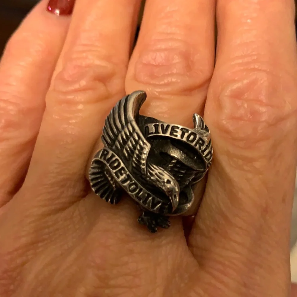 “Live to Ride-Ride to Live”. Men’s Eagle Biker Ring: Size 10 - Picture 1 of 6
